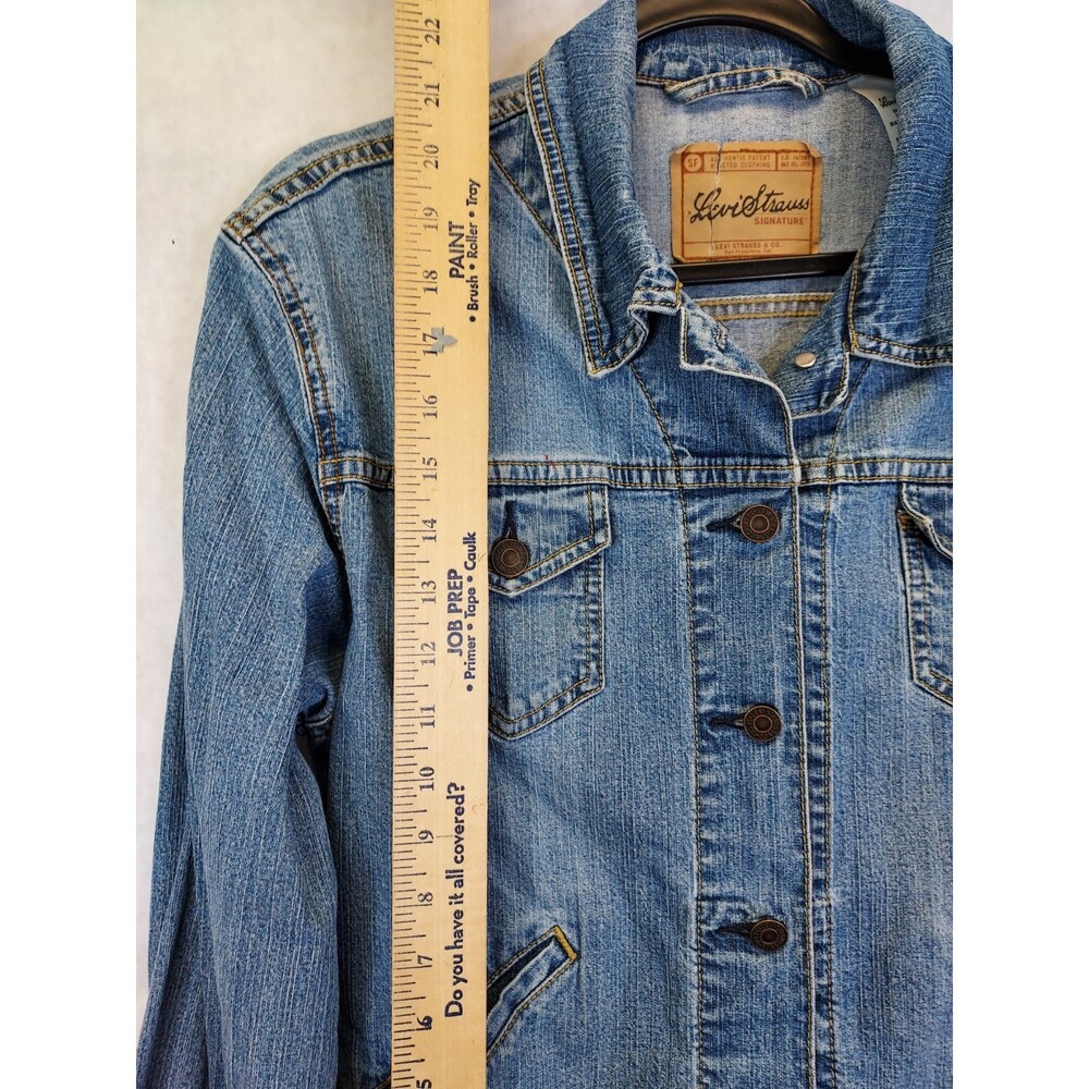 LEVI STRAUSS Signature Jean Jacket Girls L 12/14 Trucker Denim Patches Grunge - Picture 16 of 16